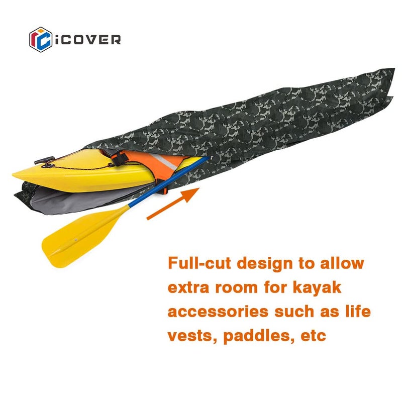 iCover i COVER 13ft Kayak Cover- Water Proof Heavy Duty Canoes/Kayaks Covers Fits Canoe or Paddleboards up to 13ft Long and Beam Width up to 30in, Camo - Image 4